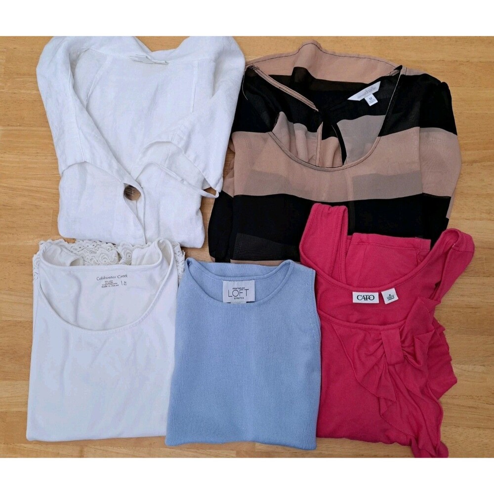 Lot: 5 Womens Tops Size M Coldwater Creek Ann Taylor LOFT Cato Charming Charlies